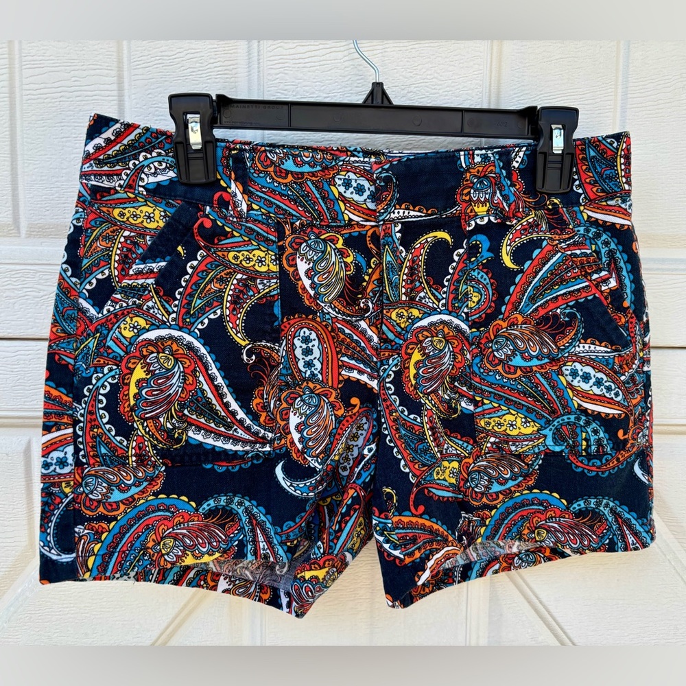 Banana Republic Paisley Shorts Women’s 4 Navy Multicolor Cotton Pockets